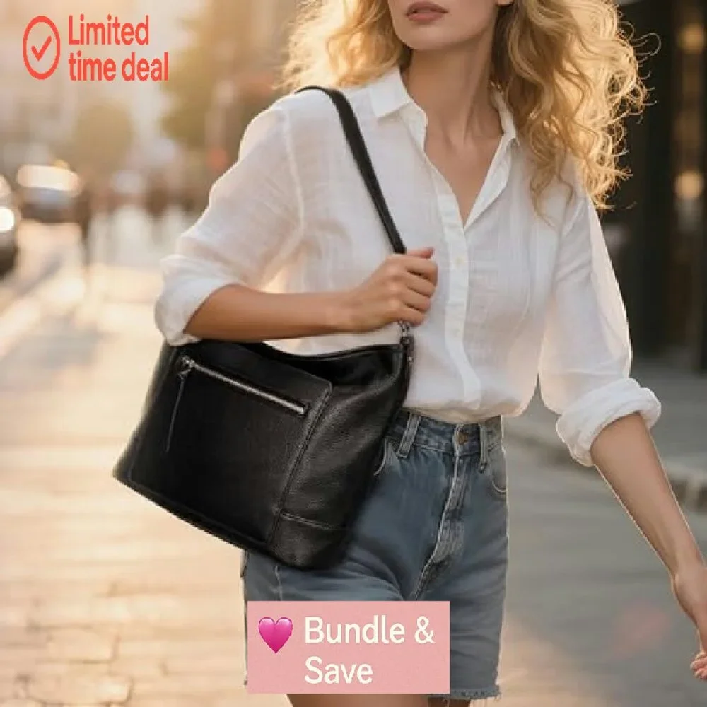 Large Genuine Leather Hobo Bag with Multiple Pockets & Crossbody Strap